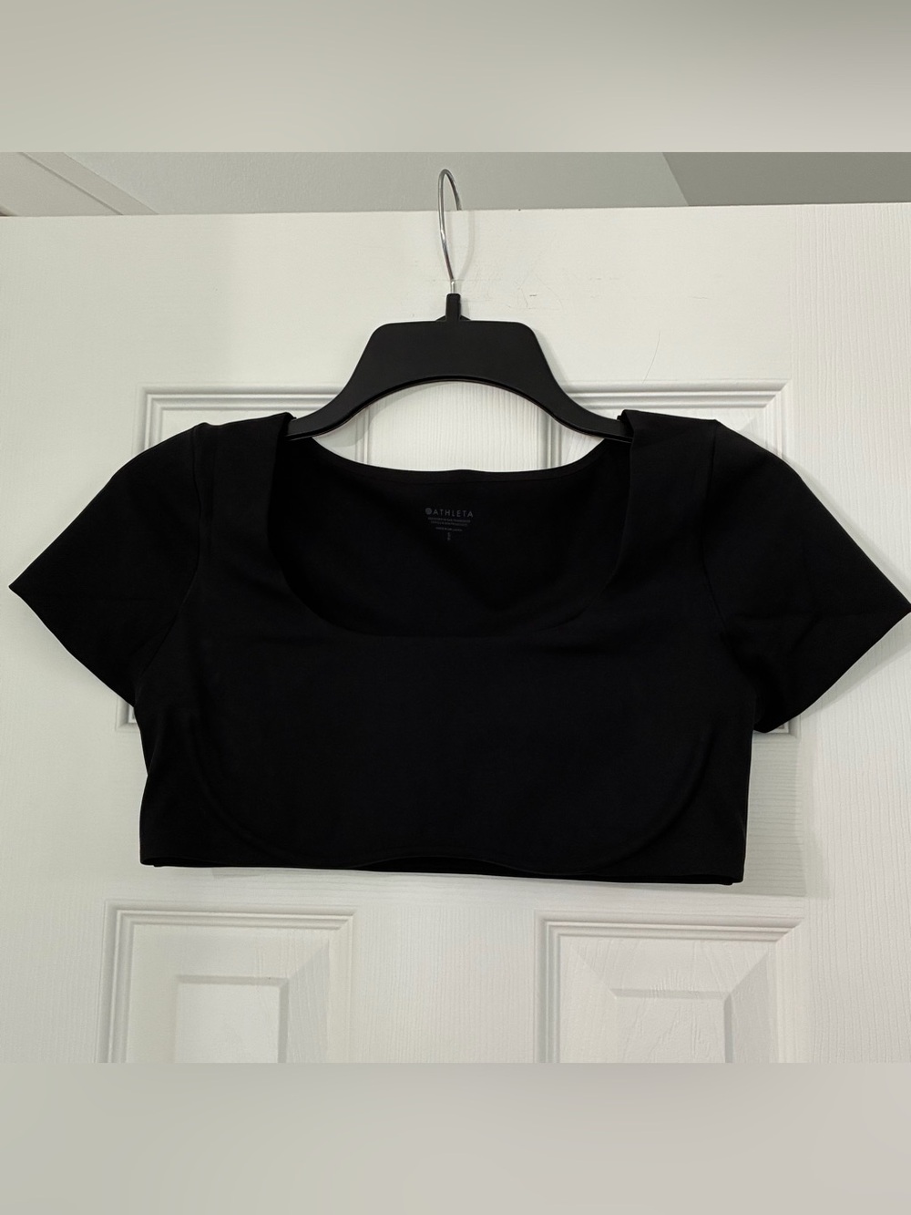 Athleta Black Square-Neck Short Sleeve Crop Top NWOT